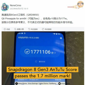 Snapdragon 8 Gen 3 AnTuTu Score passes the 1.7 million mark!