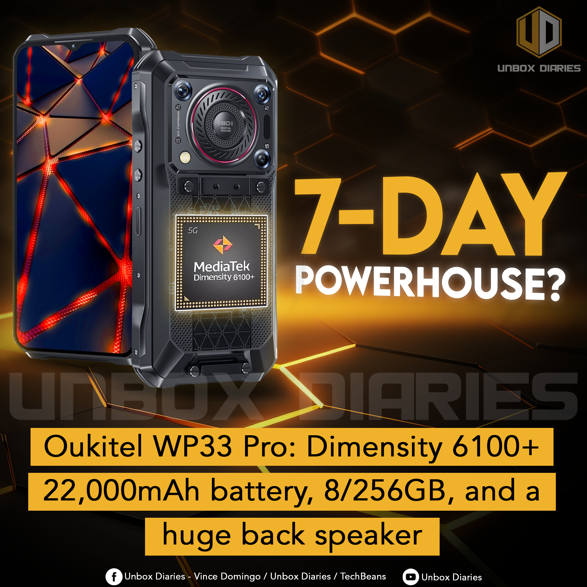 Oukitel WP33 Pro: Dimensity 6100+ 22,000mAh battery, 8/256GB, and a huge  back speaker - Unbox Diaries