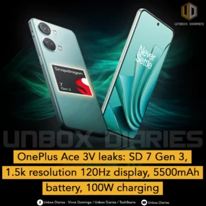 OnePlus Ace 3V leaks: SD 7 Gen 3, 1.5k resolution 120Hz display , 5500mAh battery, 100W charging
