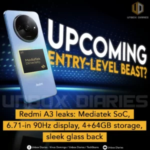 Redmi A3 leaks: Mediatek SoC, 6.71-in 90Hz display, 4+64GB storage, sleek glass back